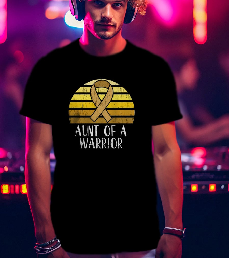 Aunt Of A Warrior Supporting Childhood Cancer Awareness Gold T-Shirt