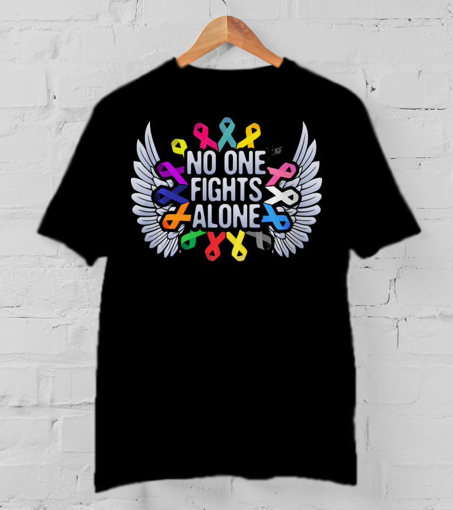 No One Fights Alone Multicolor Ribbon Wings T-Shirt