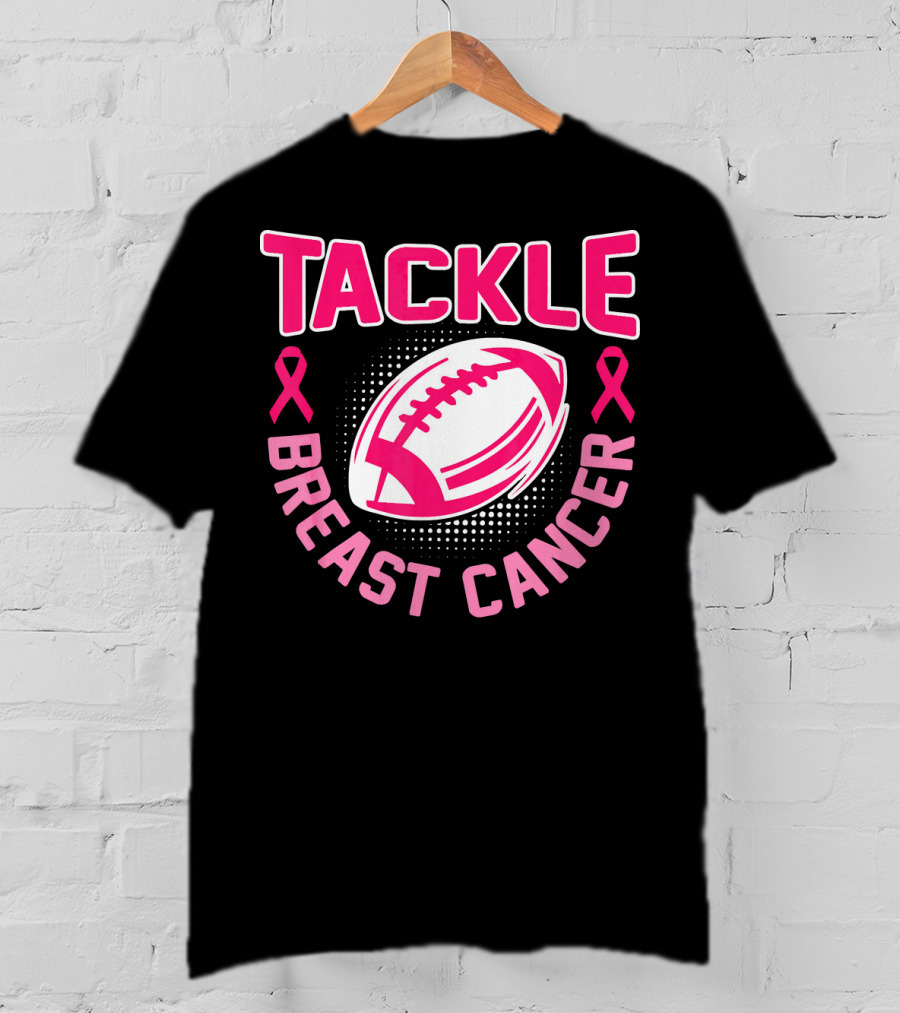 Tackle Breast Cancer Pink Ribbon Awareness Football T-Shirt