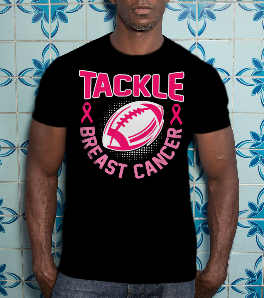 Tackle Breast Cancer Pink Ribbon Awareness Football T-Shirt