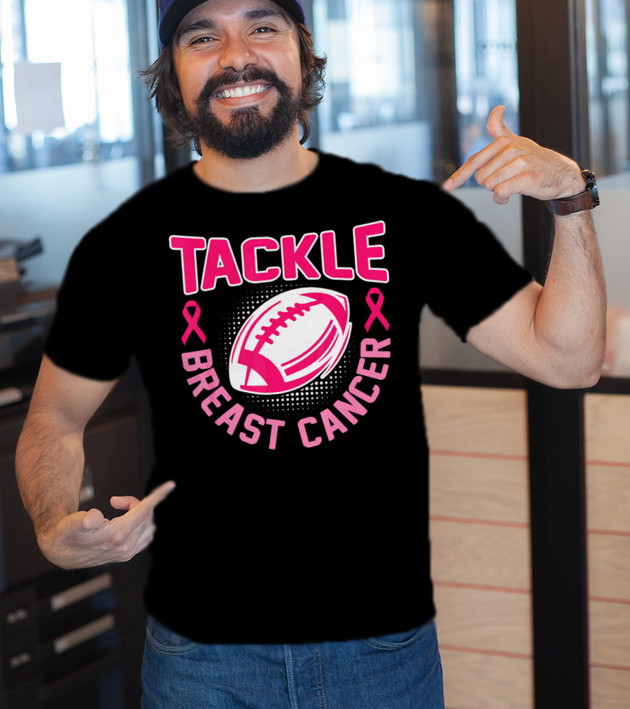 Tackle Breast Cancer Pink Ribbon Awareness Football T-Shirt