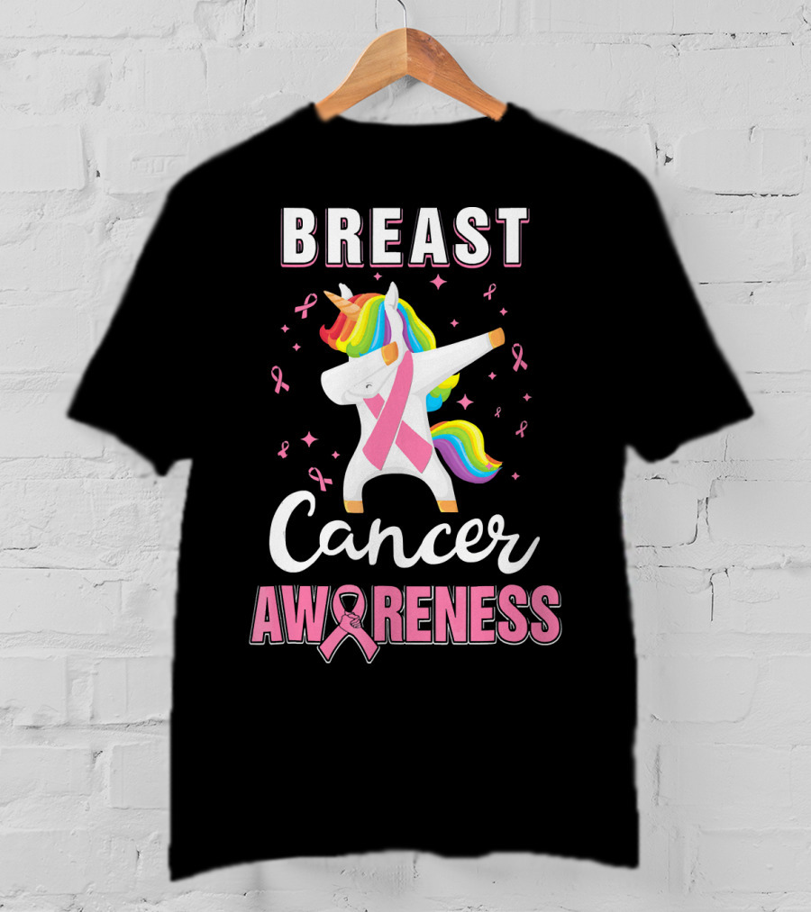 Breast Cancer Awareness Unicorn Dab With Pink T-Shirt