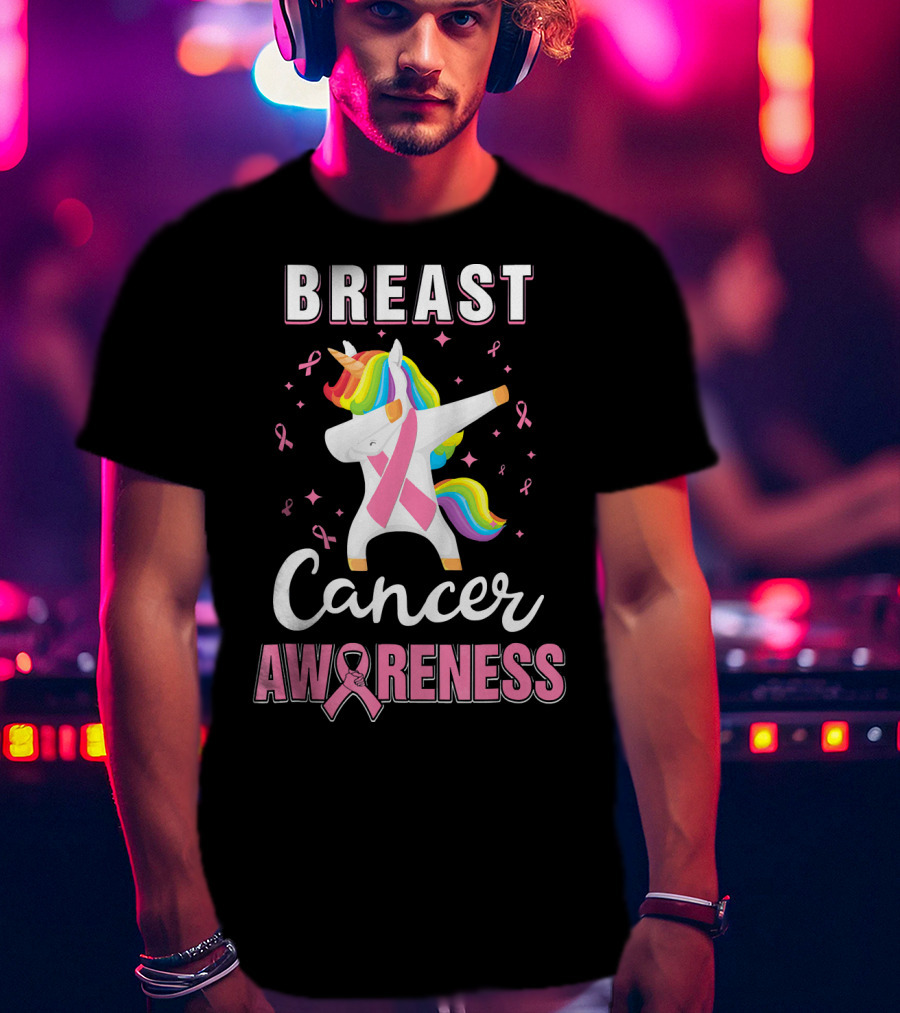 Breast Cancer Awareness Unicorn Dab With Pink T-Shirt
