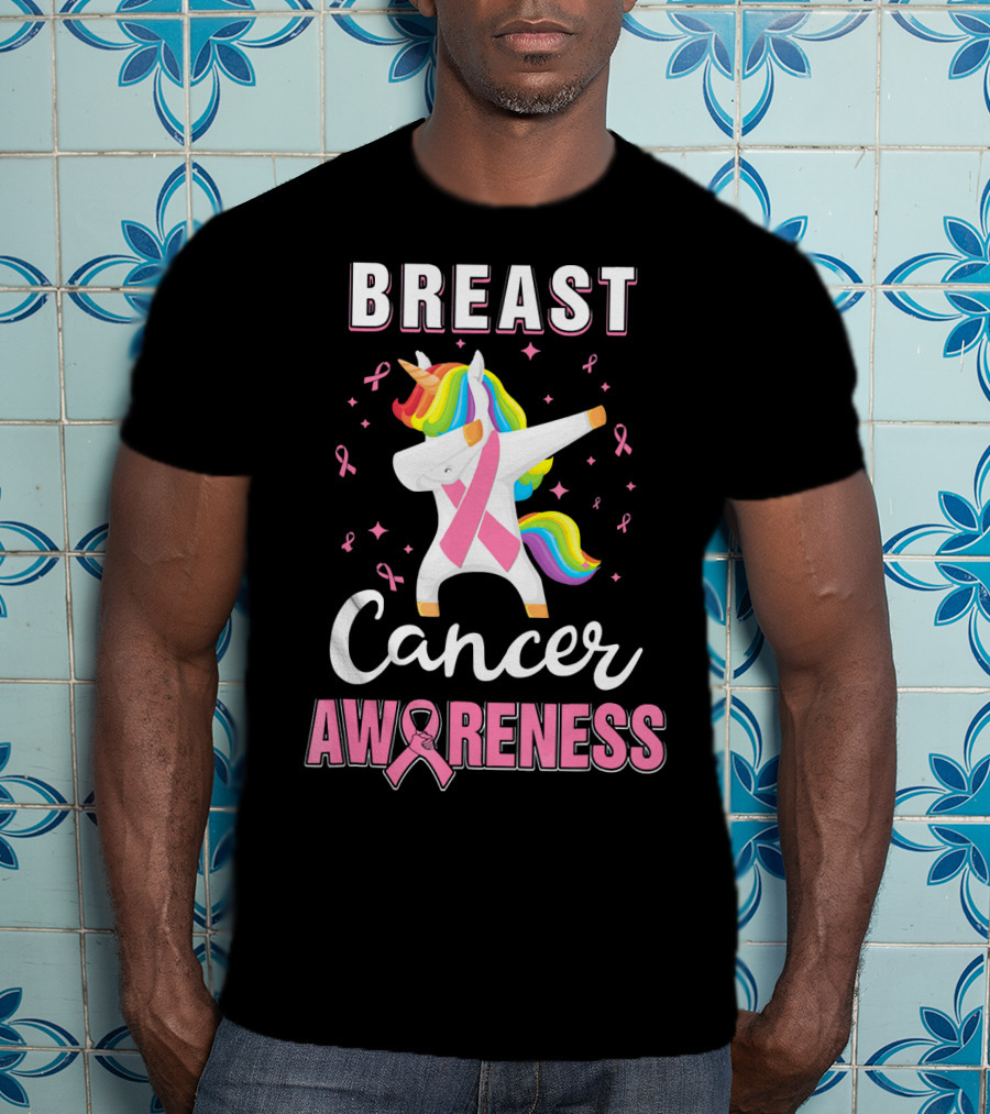 Breast Cancer Awareness Unicorn Dab With Pink T-Shirt