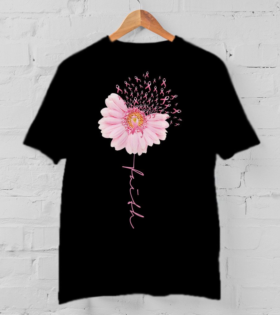Faith Daisy Flower Pink Ribbon Breast Cancer T-Shirt