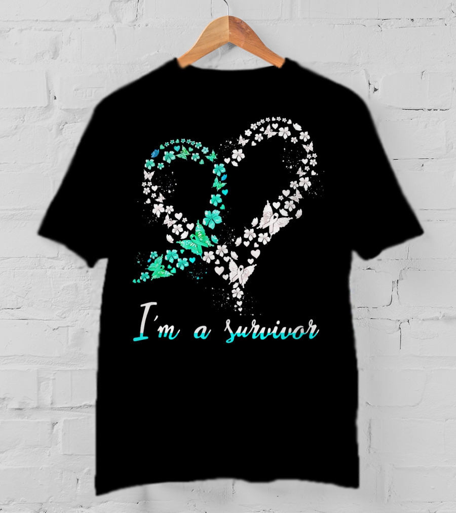 I'm A Survivor Heart Butterfly Floral Cervical Cancer Awareness T-Shirt