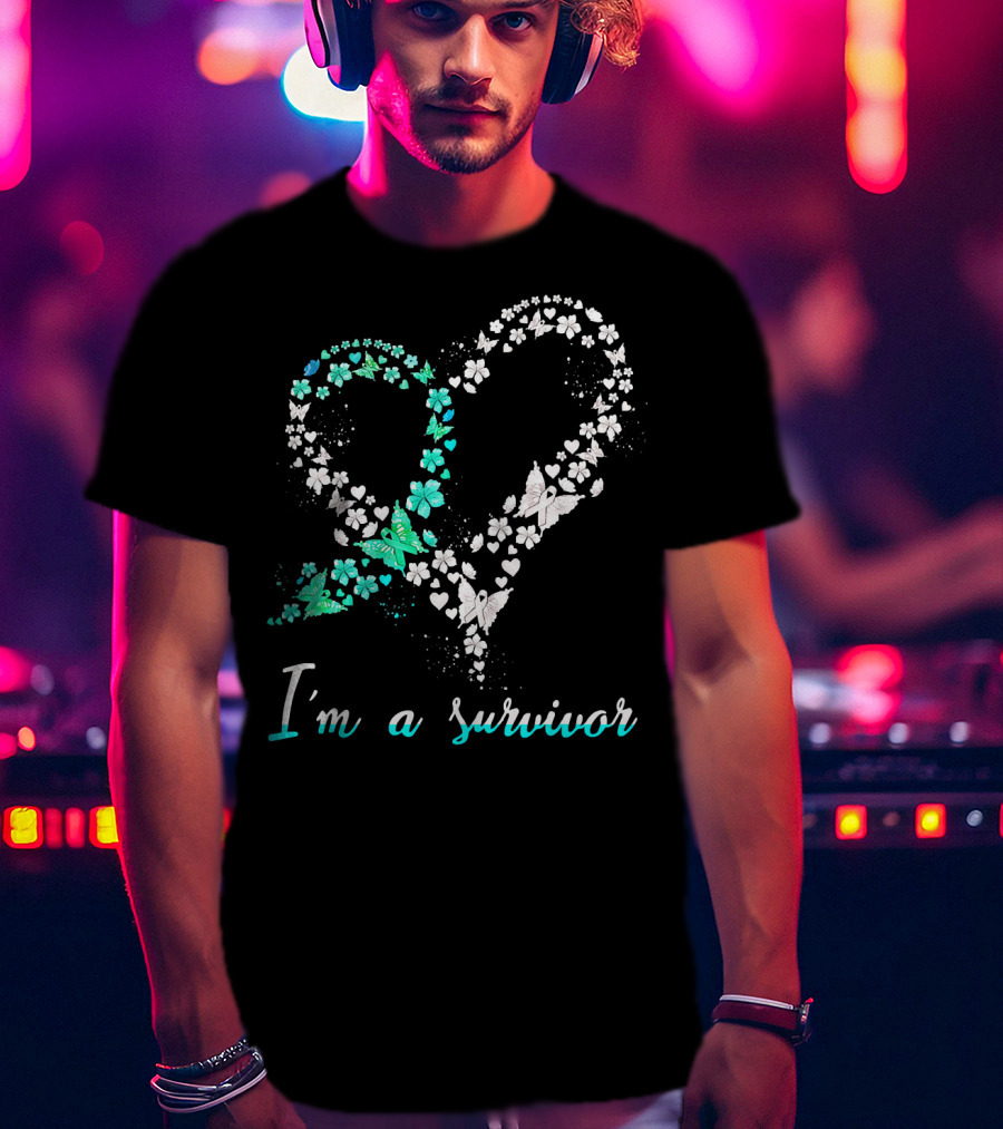 I'm A Survivor Heart Butterfly Floral Cervical Cancer Awareness T-Shirt