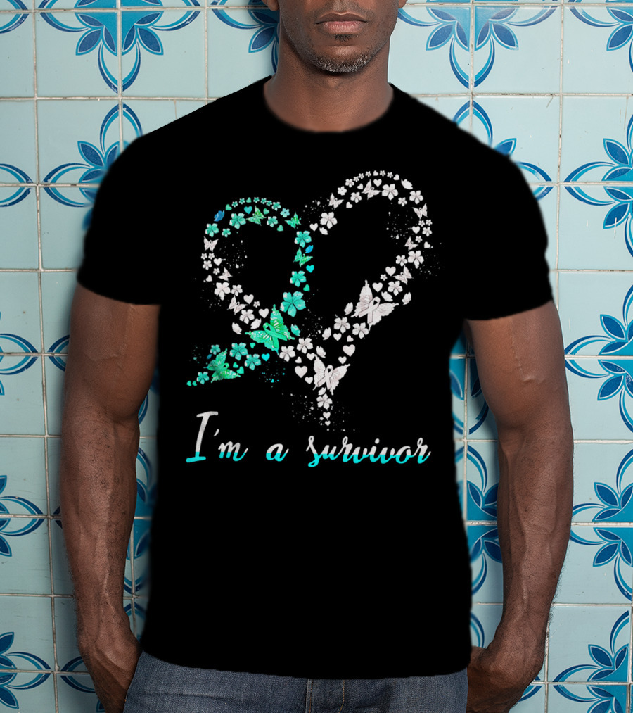 I'm A Survivor Heart Butterfly Floral Cervical Cancer Awareness T-Shirt