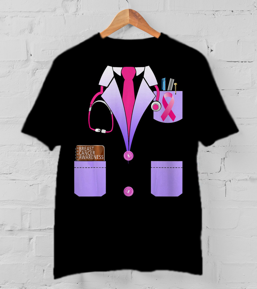 Breast Cancer Awareness Doctor Stethoscope Ribbon Medical Suit T-Shirt