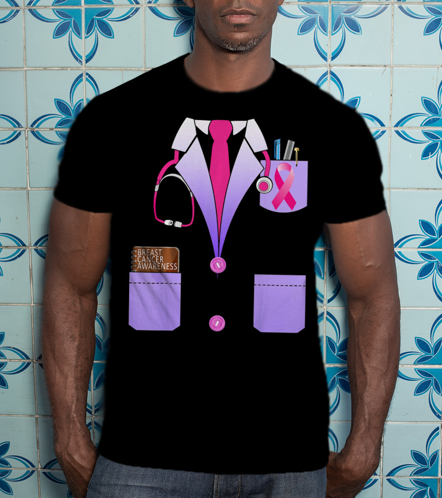 Breast Cancer Awareness Doctor Stethoscope Ribbon Medical Suit T-Shirt