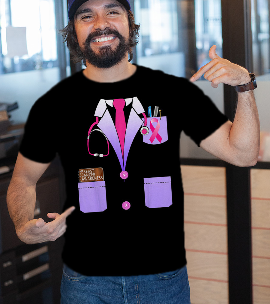 Breast Cancer Awareness Doctor Stethoscope Ribbon Medical Suit T-Shirt