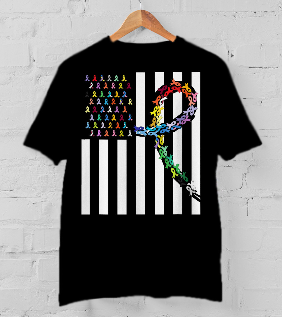 All Cancer Matters Awareness USA Flag Ribbon Stripes T-Shirt
