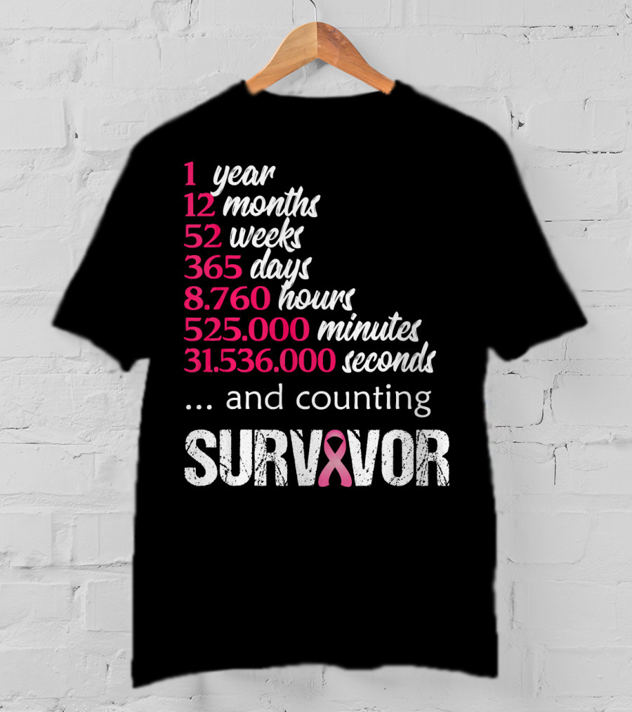 1 Year Survivor Breast Cancer And Counting Pink T-Shirt