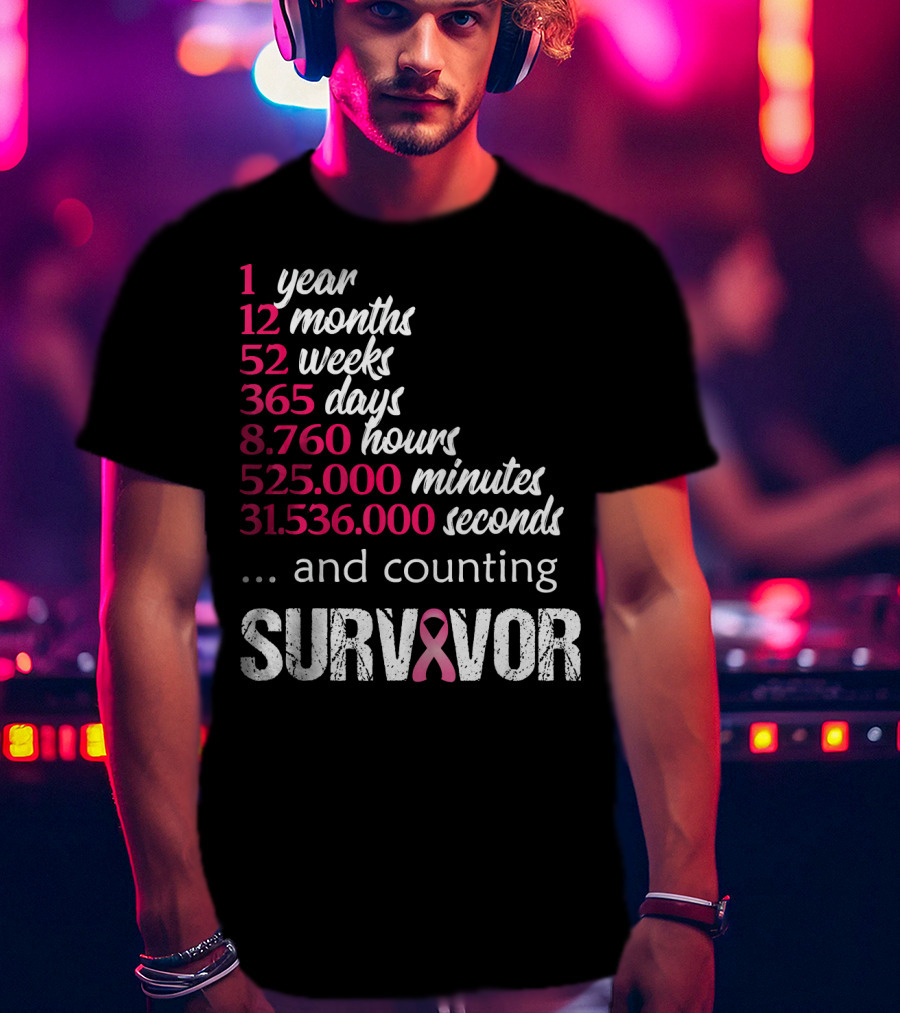 1 Year Survivor Breast Cancer And Counting Pink T-Shirt