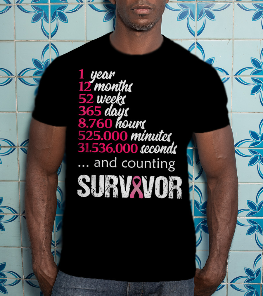 1 Year Survivor Breast Cancer And Counting Pink T-Shirt