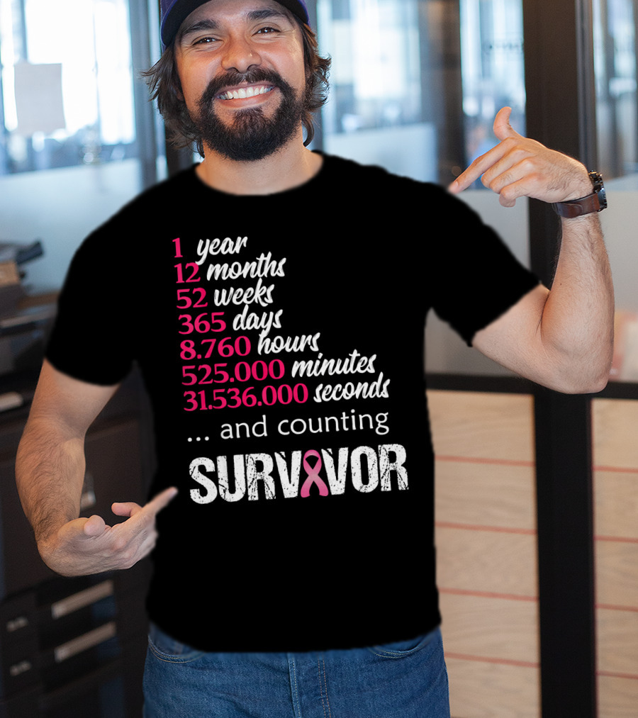 1 Year Survivor Breast Cancer And Counting Pink T-Shirt