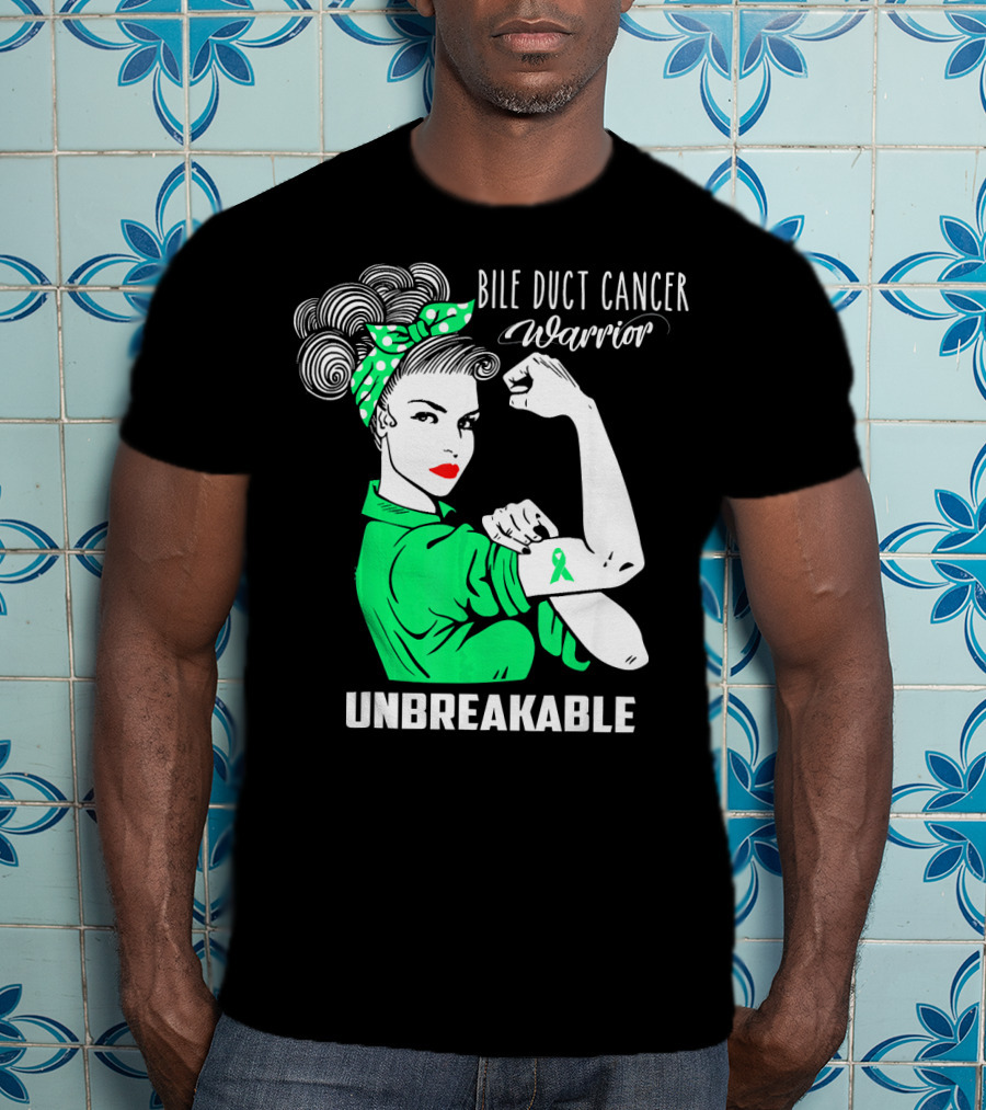 Bile Duct Cancer Warrior Unbreakable Rosie The Riveter Style With Awareness T-Shirt