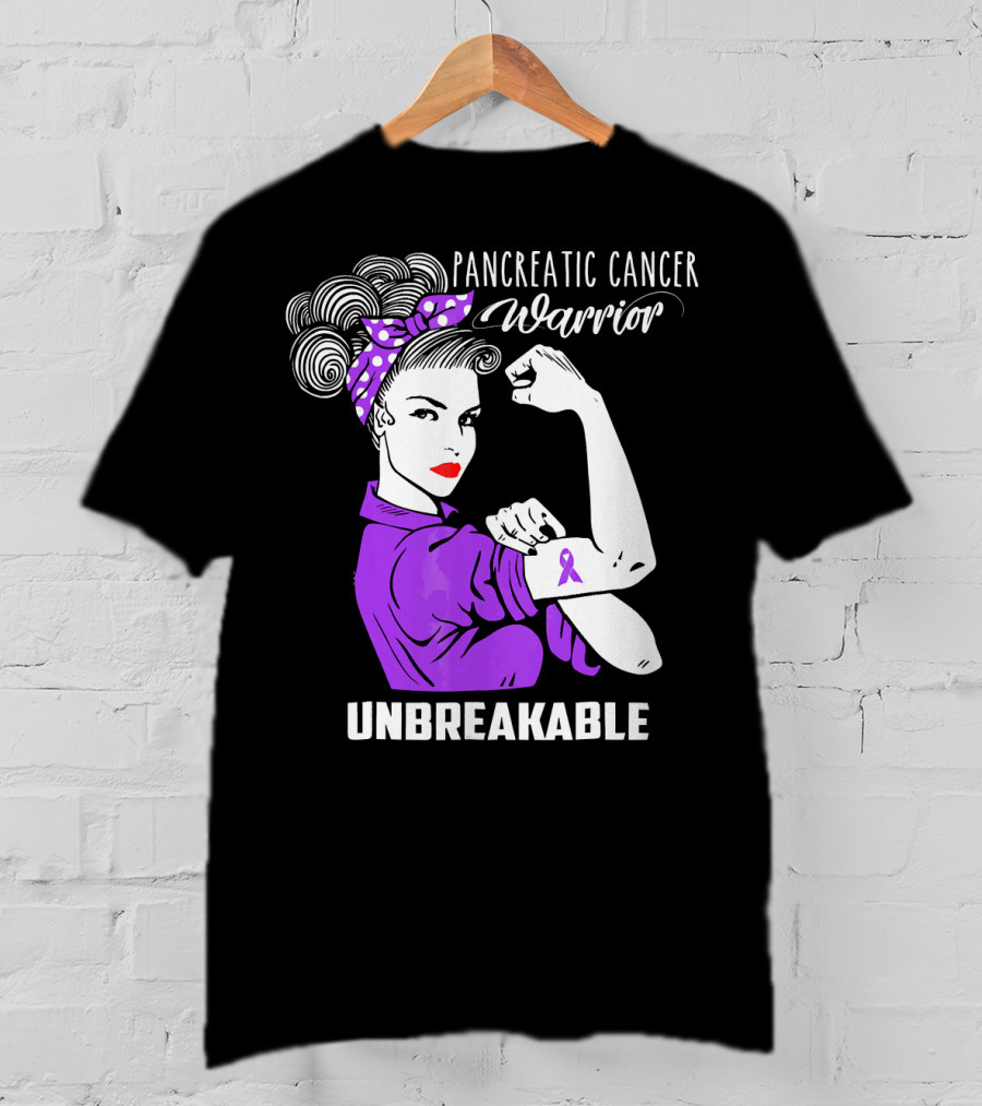 Pancreatic Cancer Warrior Rosie The Riveter Unbreakable T-Shirt