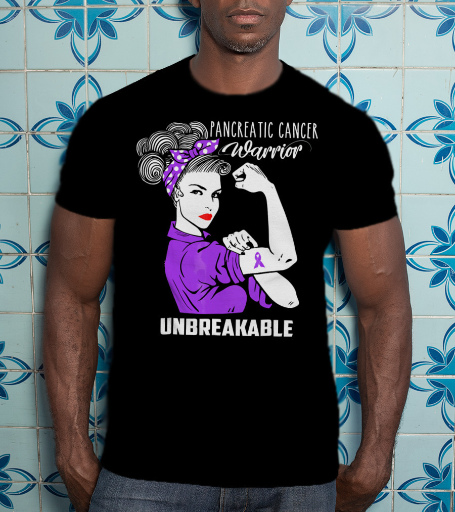 Pancreatic Cancer Warrior Rosie The Riveter Unbreakable T-Shirt