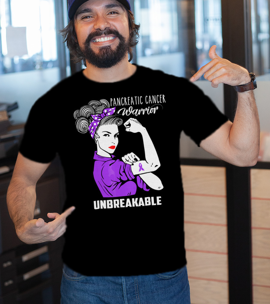 Pancreatic Cancer Warrior Rosie The Riveter Unbreakable T-Shirt