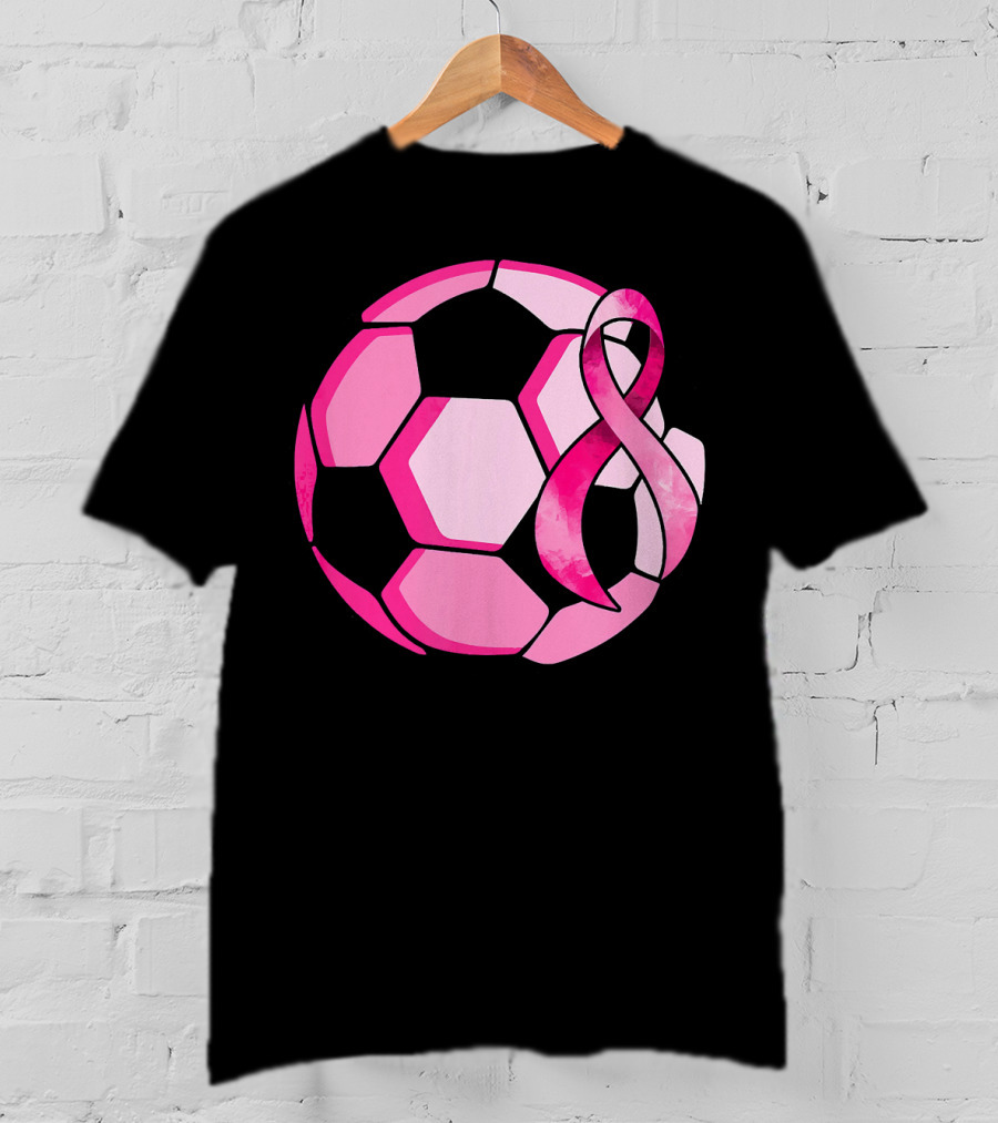 Pink Ribbon Soccer Ball Breast Cancer Awareness T-Shirt
