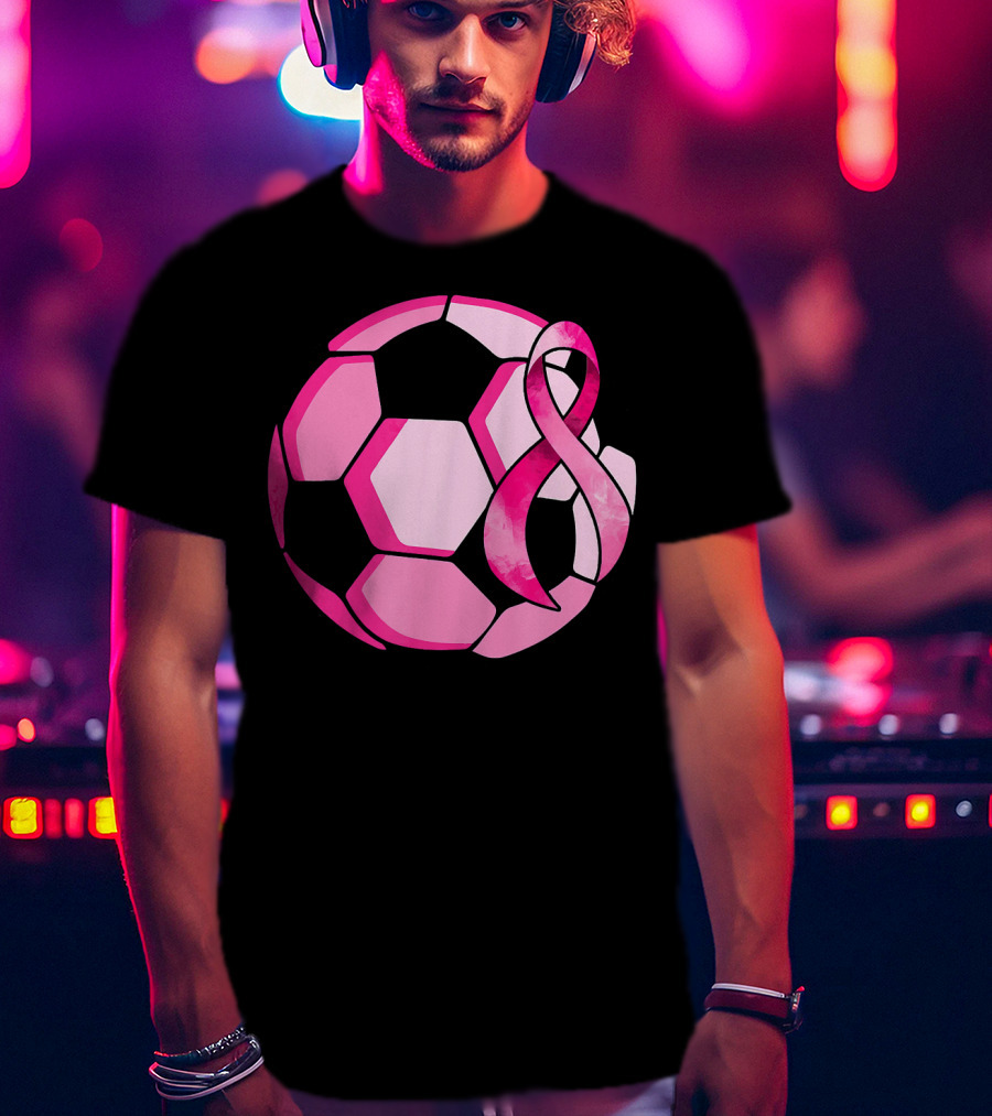 Pink Ribbon Soccer Ball Breast Cancer Awareness T-Shirt