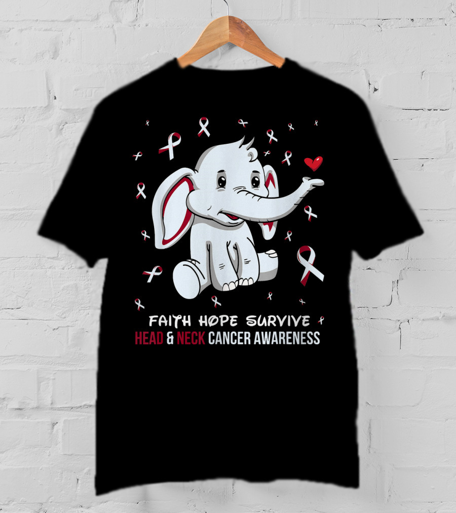 Faith Hope Survive Head And Neck Cancer Awareness Elephant T-Shirt