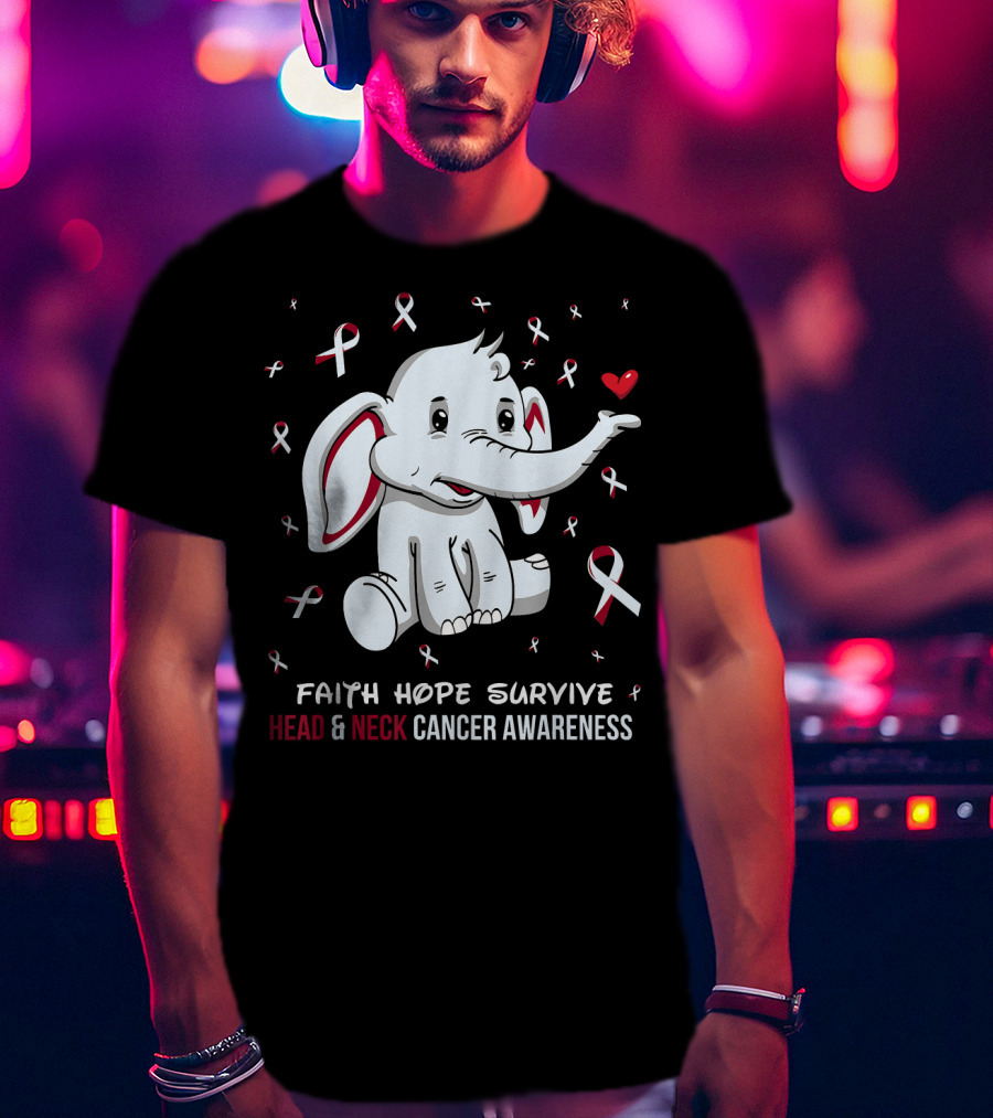 Faith Hope Survive Head And Neck Cancer Awareness Elephant T-Shirt