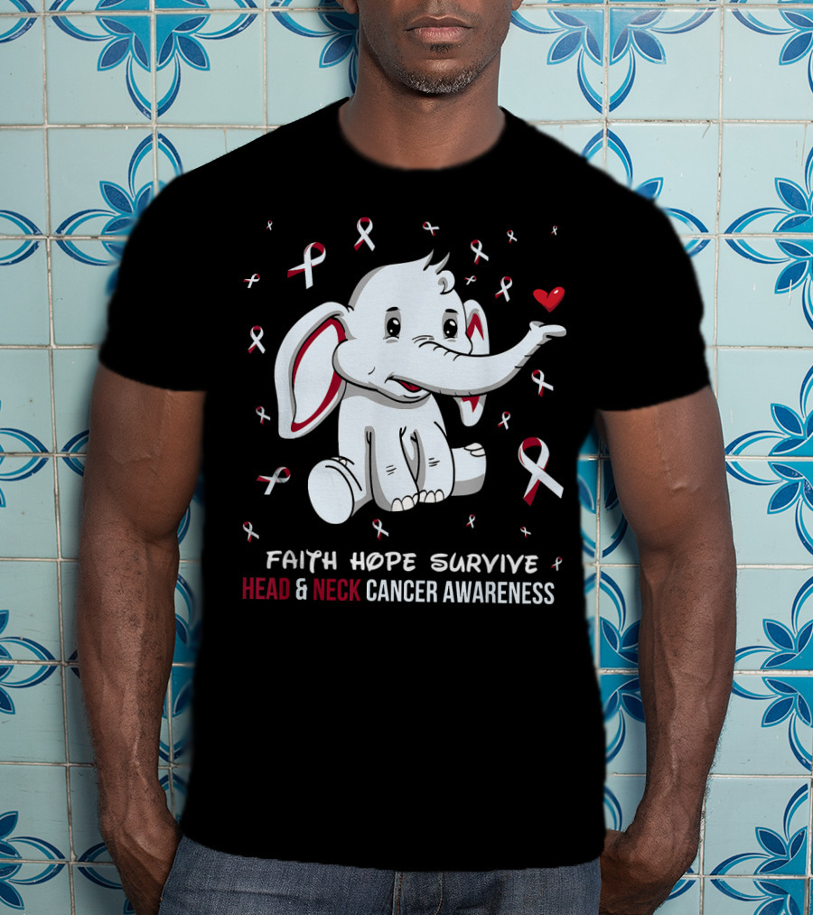 Faith Hope Survive Head And Neck Cancer Awareness Elephant T-Shirt