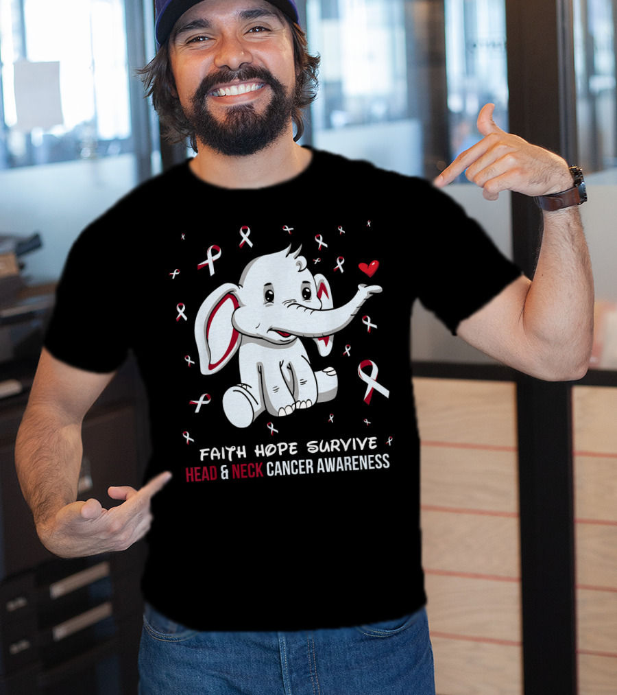Faith Hope Survive Head And Neck Cancer Awareness Elephant T-Shirt