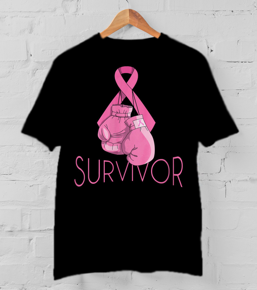 Survivor Breast Cancer Awareness Pink Ribbon Boxing Gloves T-Shirt