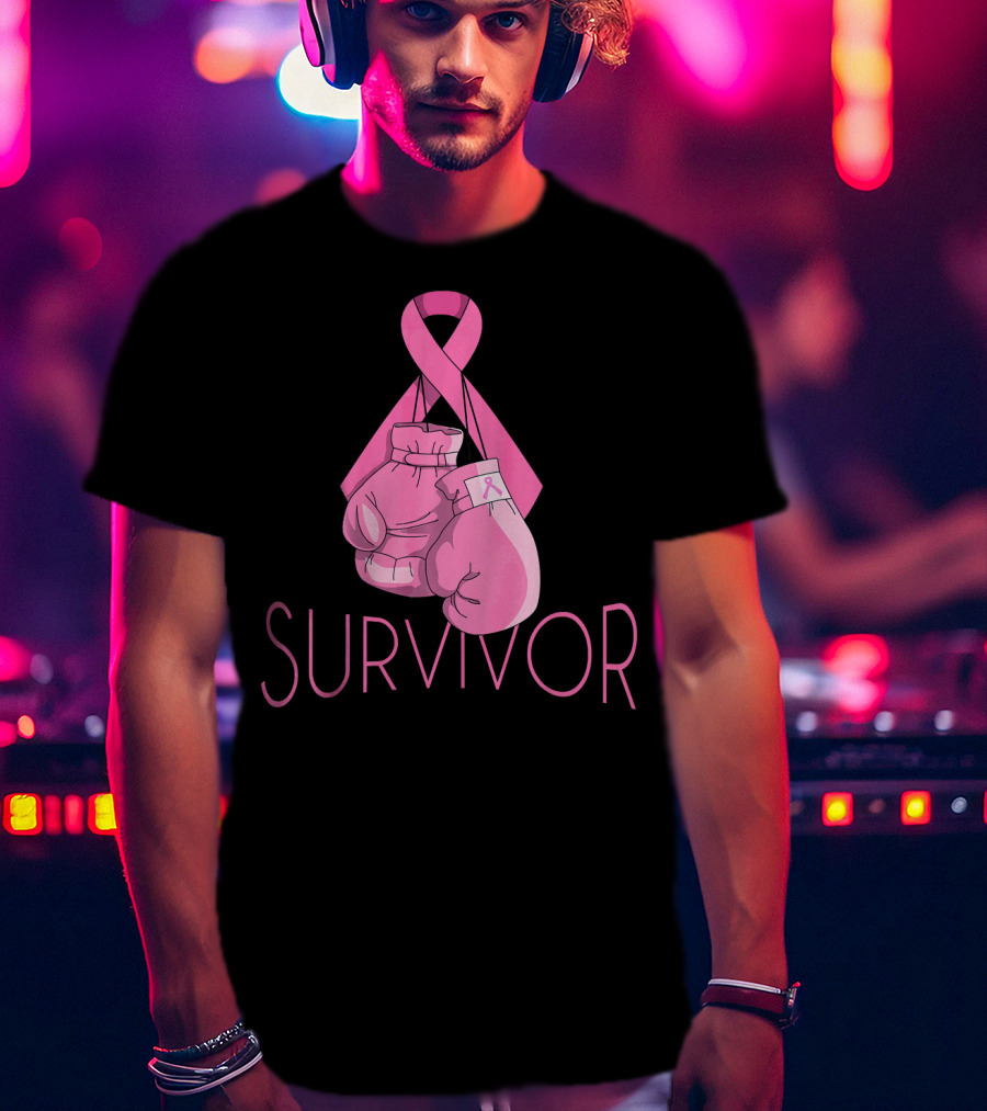 Survivor Breast Cancer Awareness Pink Ribbon Boxing Gloves T-Shirt