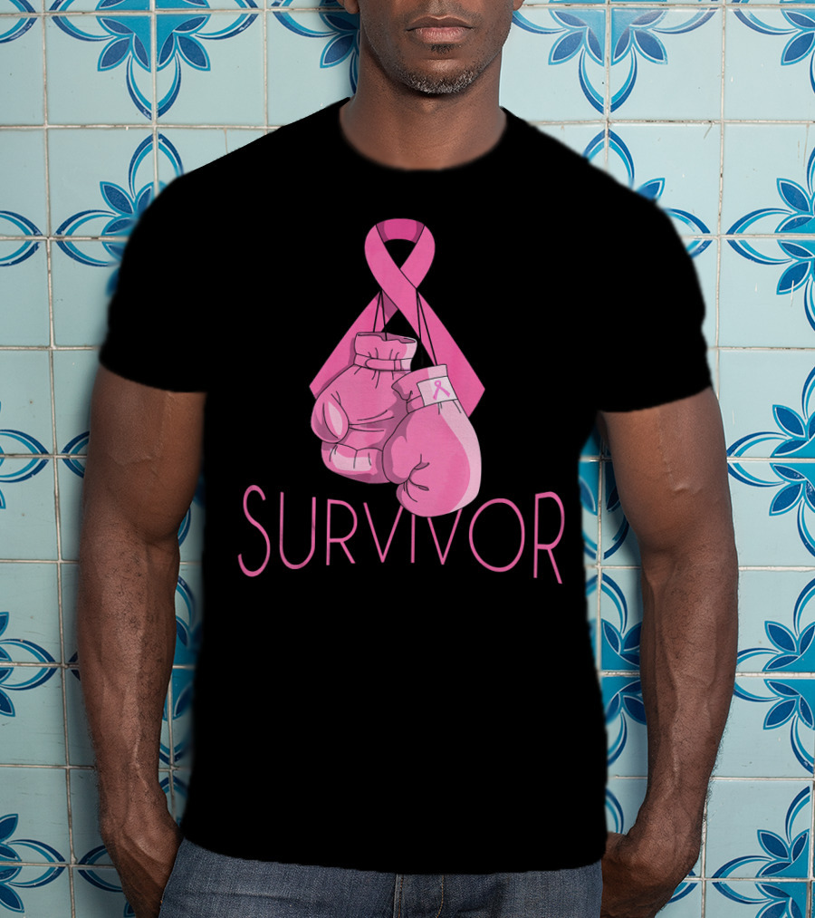 Survivor Breast Cancer Awareness Pink Ribbon Boxing Gloves T-Shirt