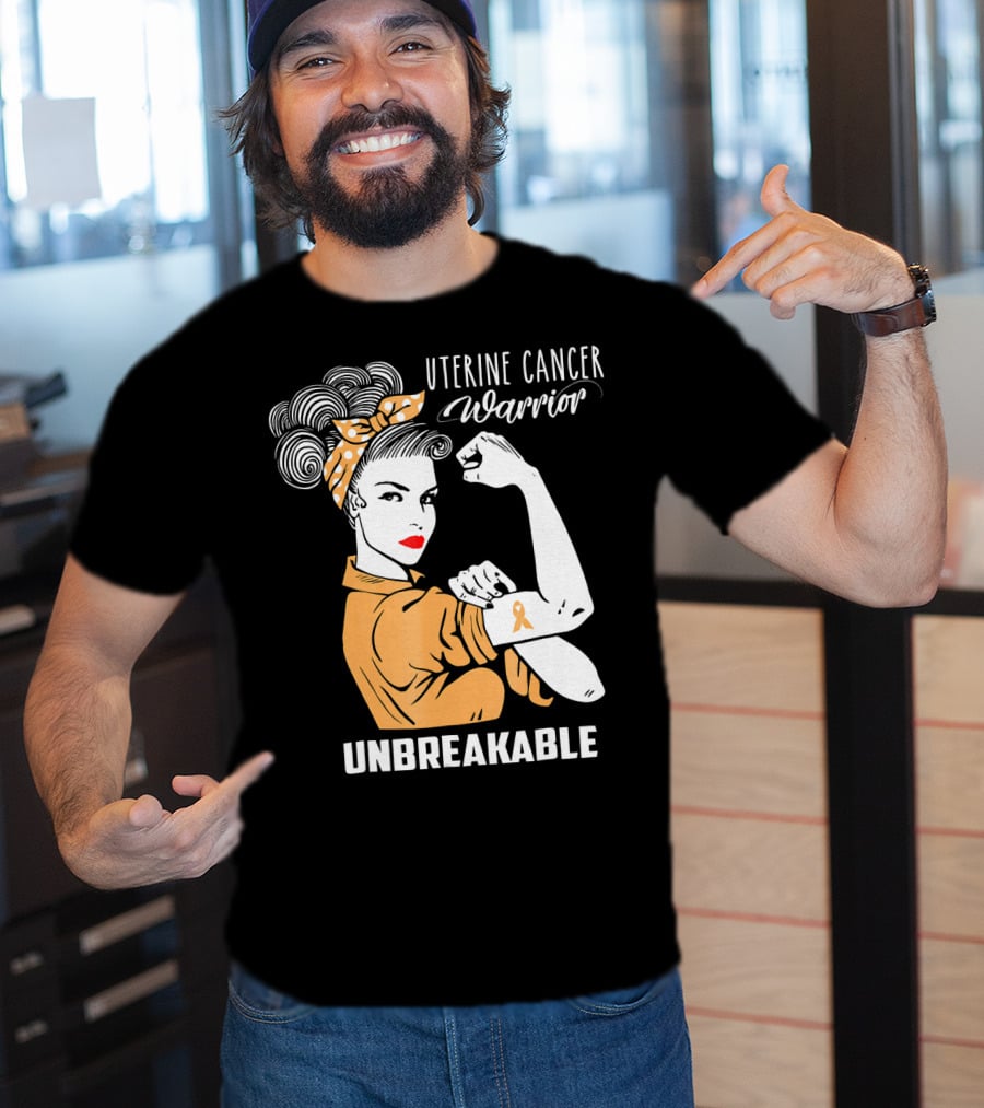 Uterine Cancer Warrior Unbreakable Rosie The Riveter T-Shirt
