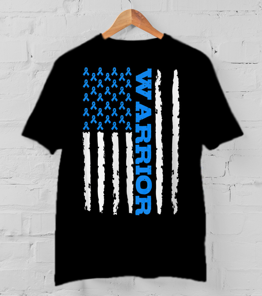 Prostate Cancer Warrior Blue Ribbon American Flag T-Shirt