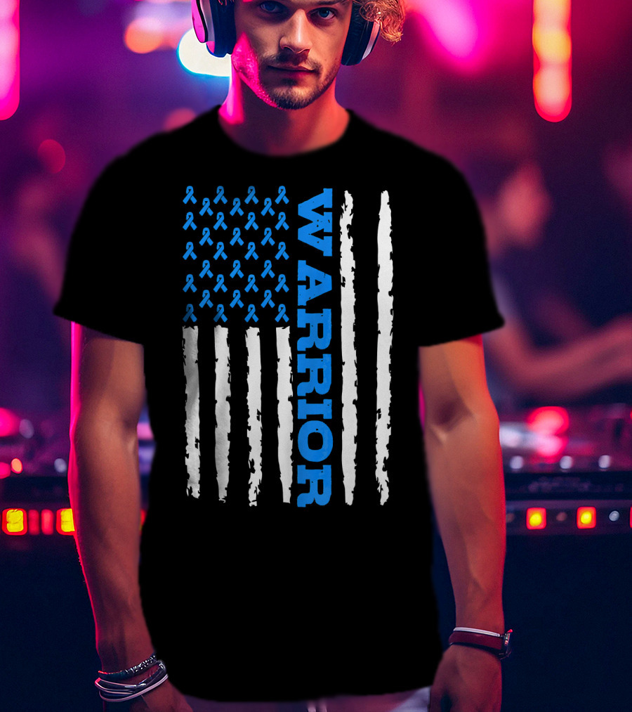 Prostate Cancer Warrior Blue Ribbon American Flag T-Shirt