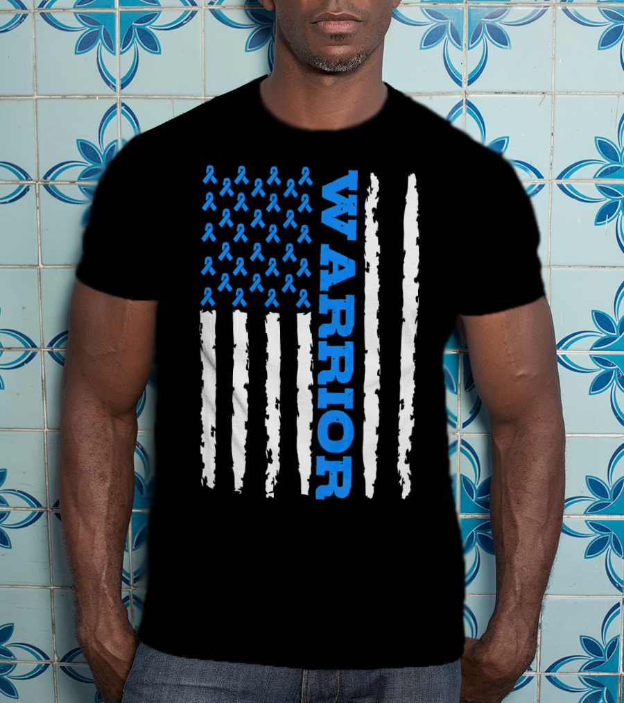 Prostate Cancer Warrior Blue Ribbon American Flag T-Shirt