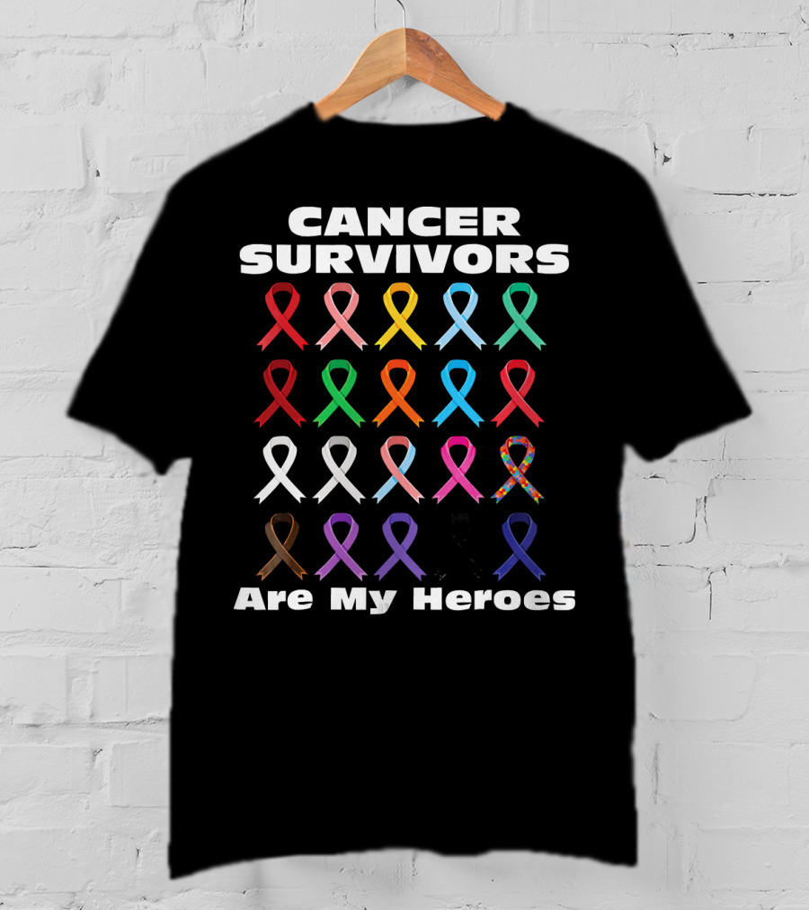 CANCER SURVIVORS ARE MY HEROES Multiple Awareness Ribbons T-Shirt