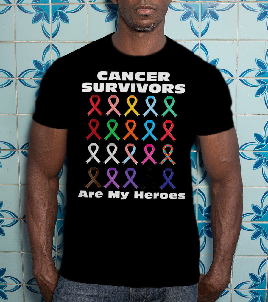 CANCER SURVIVORS ARE MY HEROES Multiple Awareness Ribbons T-Shirt