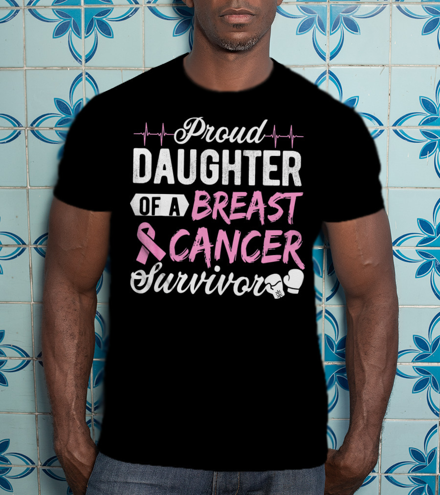 Proud Daughter Of A Breast Cancer Survivor Pink Ribbon Boxing Gloves T-Shirt