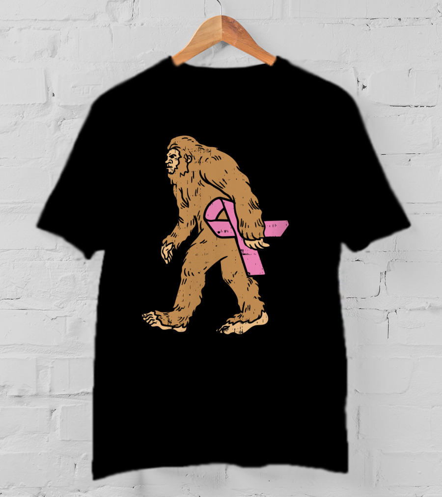 Bigfoot Sasquatch Funny Pink Ribbon Breast Cancer Awareness T-Shirt