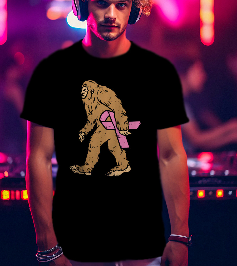 Bigfoot Sasquatch Funny Pink Ribbon Breast Cancer Awareness T-Shirt