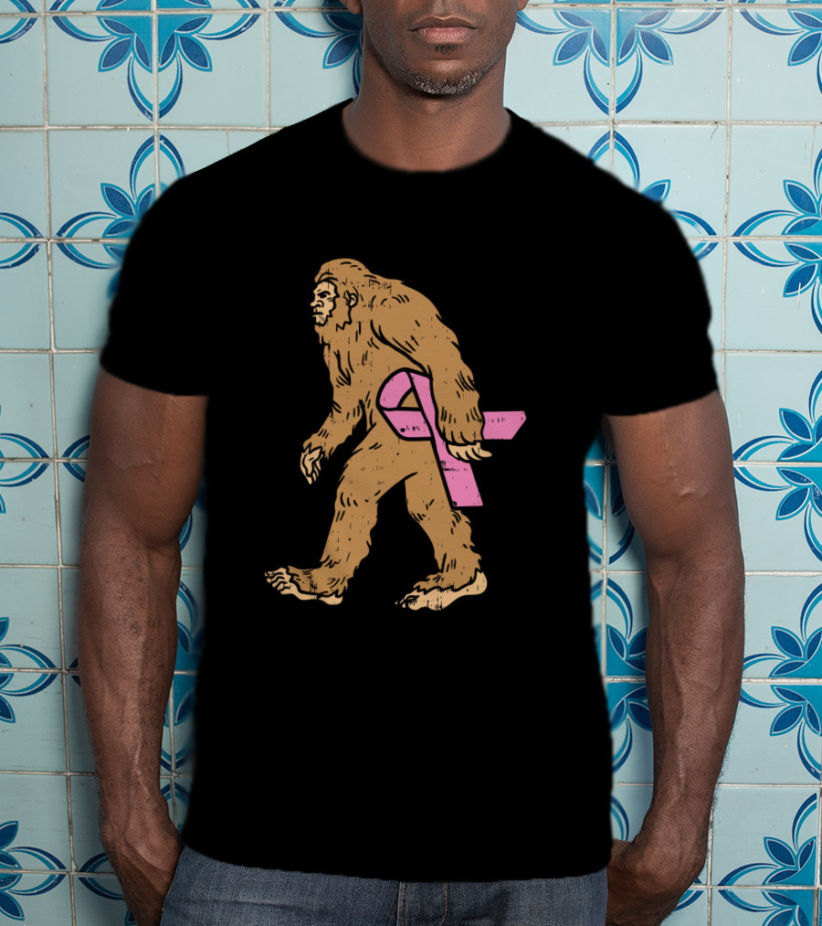 Bigfoot Sasquatch Funny Pink Ribbon Breast Cancer Awareness T-Shirt