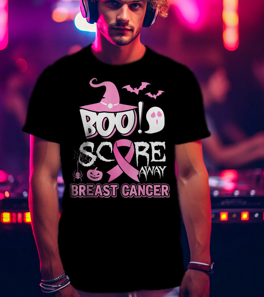 BOO Scare Away Breast Cancer Pink Ribbon Halloween T-Shirt