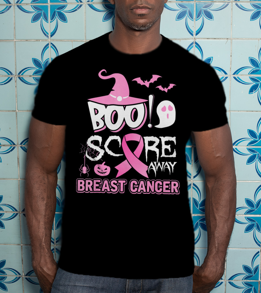 BOO Scare Away Breast Cancer Pink Ribbon Halloween T-Shirt