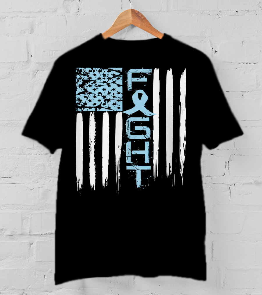 Prostate Cancer Awareness Fight Blue Ribbon American Flag T-Shirt