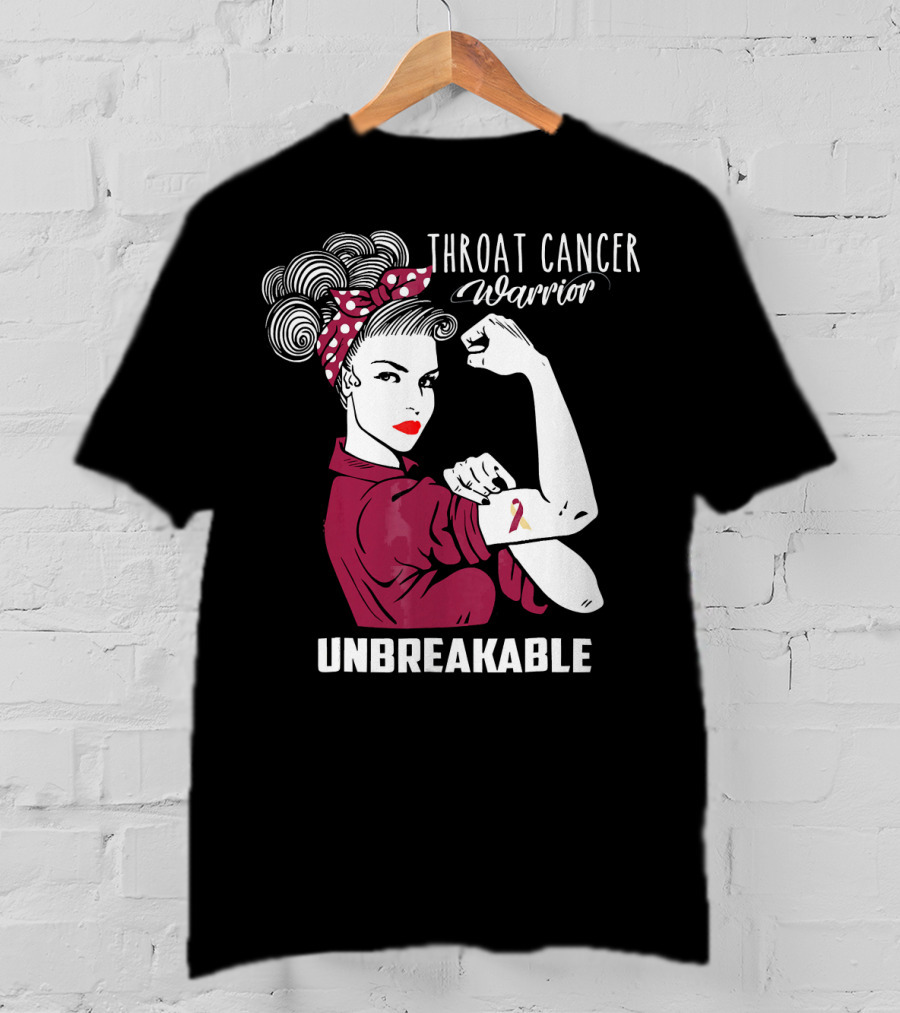 Throat Cancer Warrior Unbreakable Rosie The Riveter Ribbon Empowerment T-Shirt