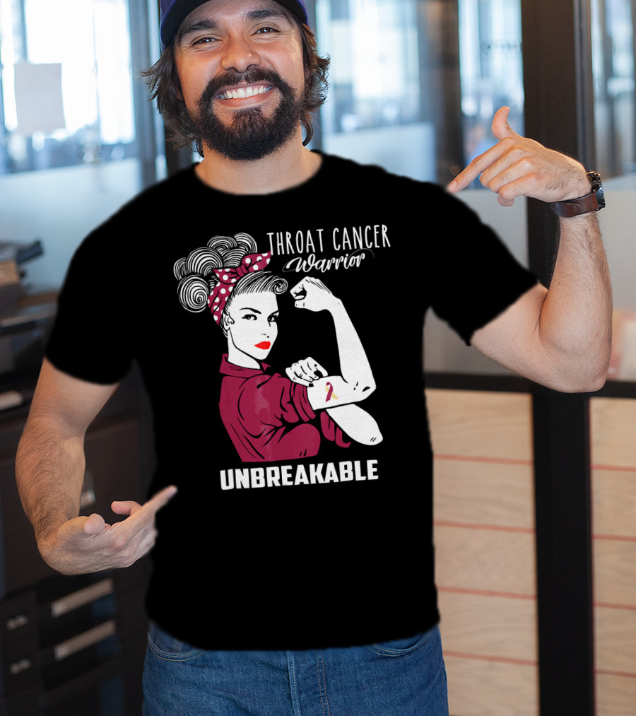 Throat Cancer Warrior Unbreakable Rosie The Riveter Ribbon Empowerment T-Shirt