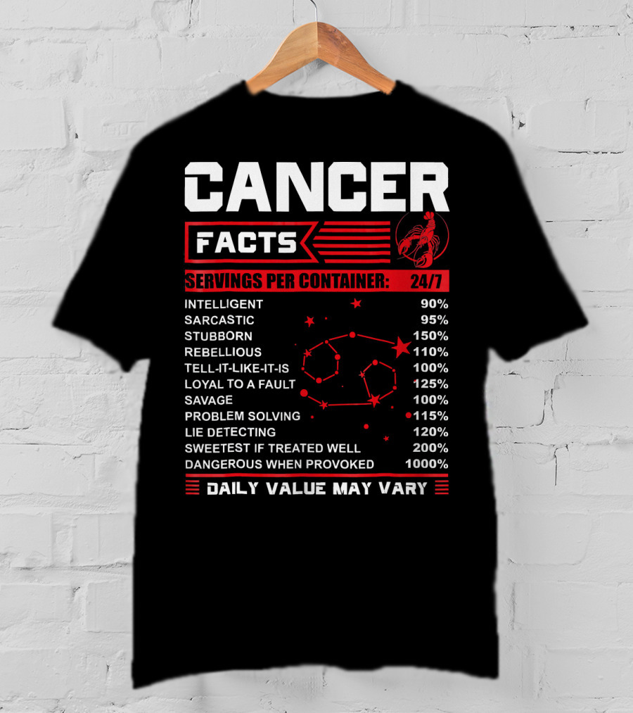 Cancer Facts Zodiac Traits Daily Value May Vary T-Shirt