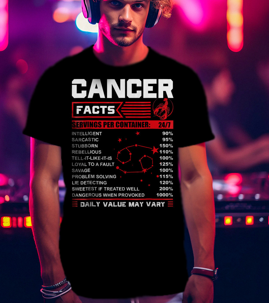 Cancer Facts Zodiac Traits Daily Value May Vary T-Shirt